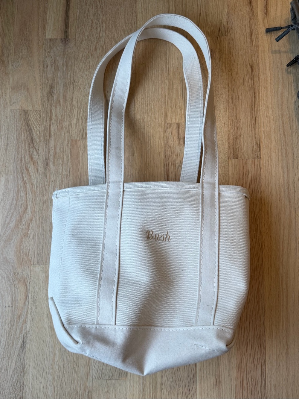 L.L. Bean Cream Canvas Tote with 'Bush' Embroidery